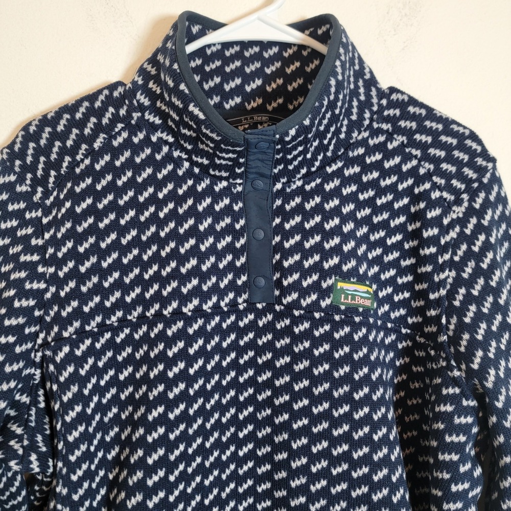 L.L. Bean XL Tall Sweater Fleece Pullover Birdseye T Snap Blue EUC Lounge Casual - Picture 3 of 12